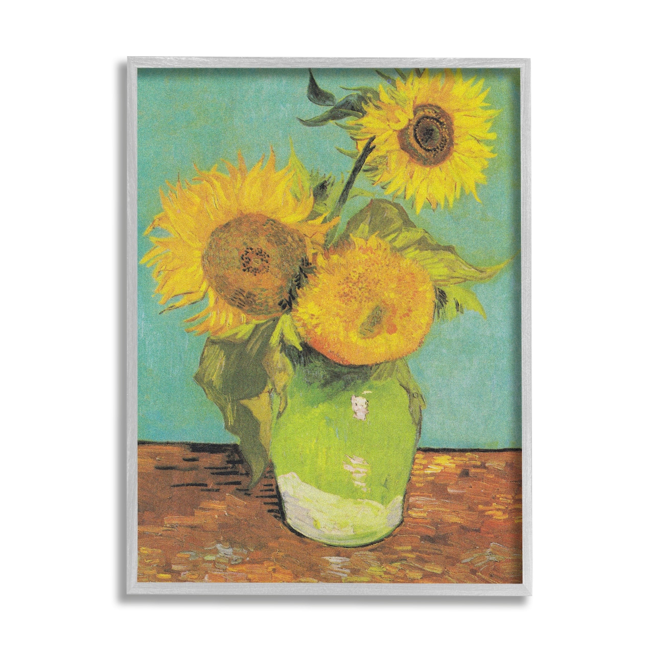 Stupell Industries Traditional Sunflower Painting over Turquoise Van Gogh in Gray Frame Wall Art